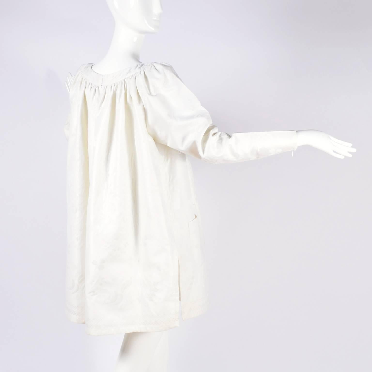 1980s Christian Lacroix Vintage White Linen Damask Tunic or Dress w Original Tag For Sale 2
