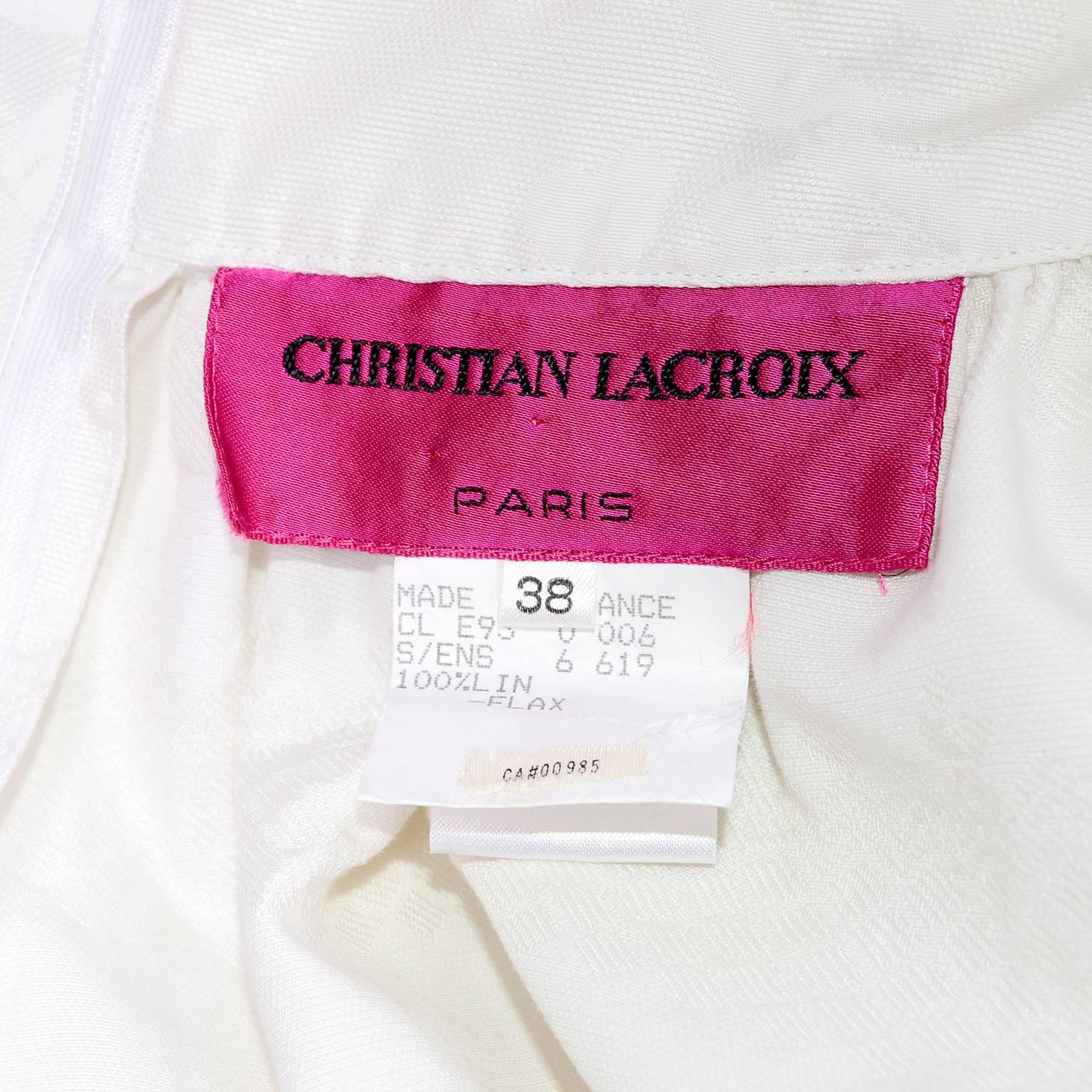 1980s Christian Lacroix Vintage White Linen Damask Tunic or Dress w Original Tag For Sale 4