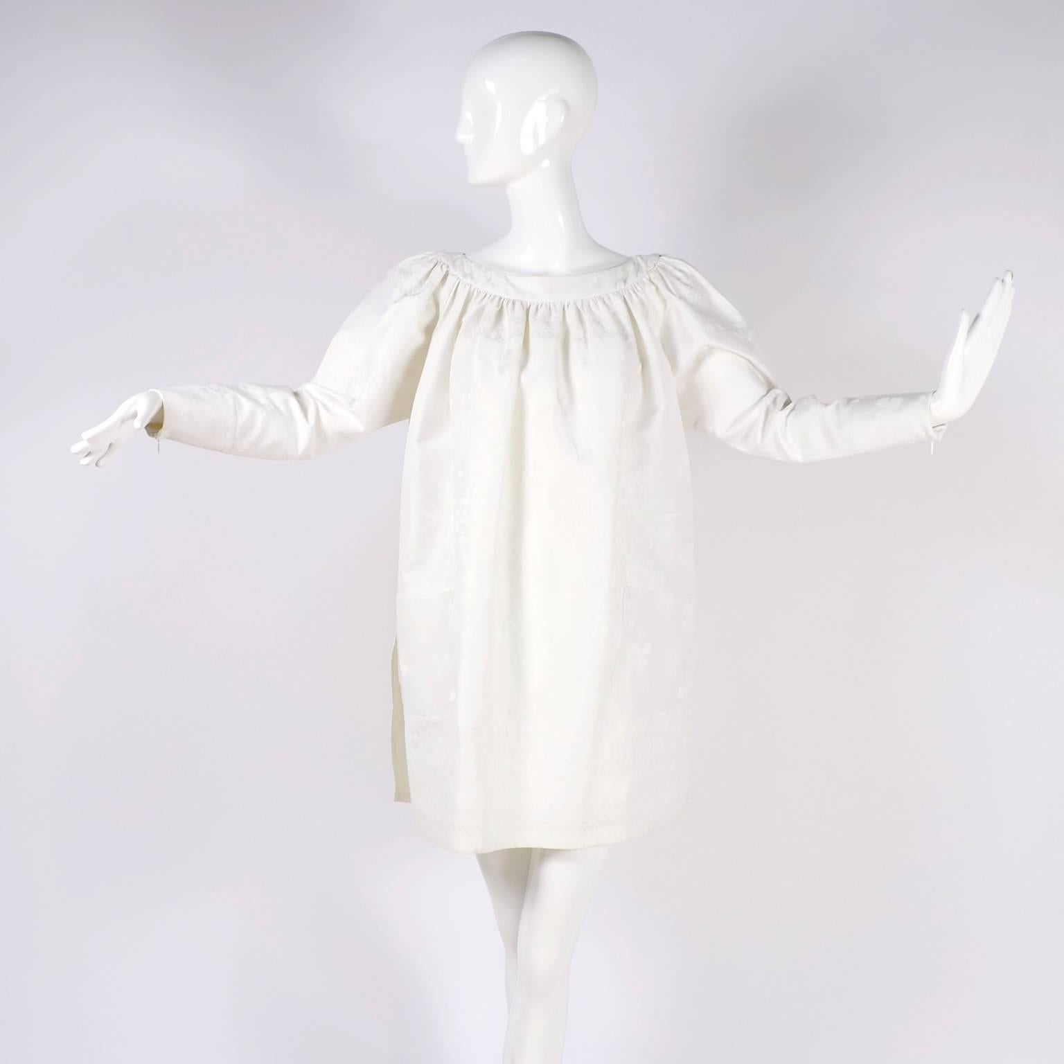 1980s Christian Lacroix Vintage White Linen Damask Tunic or Dress w Original Tag For Sale 6