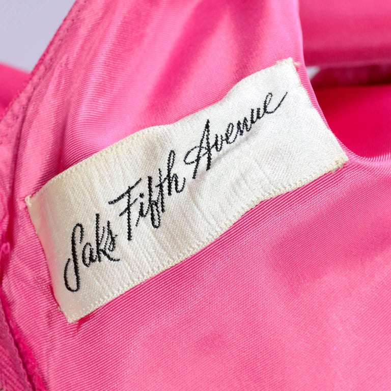 1960s Saks Fifth Avenue Pink Silk Cocktail or Wedding Guest Dress w
