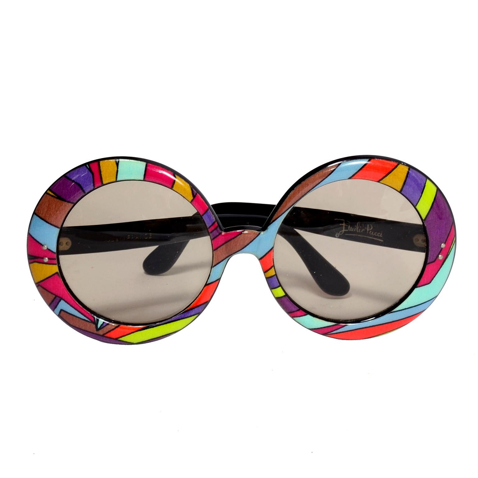 Emilio Pucci Vintage Oversized Round Colorful Print Sunglasses 