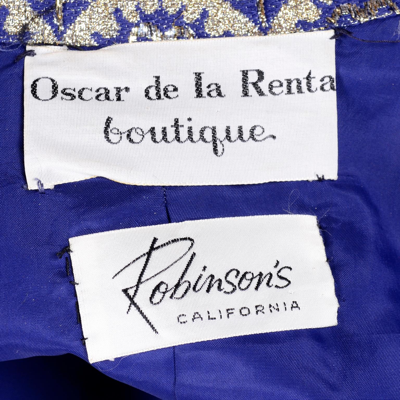 Oscar de la Renta Vintage Dress & Jacket in Royal Blue & Silver Metallic Brocade 6