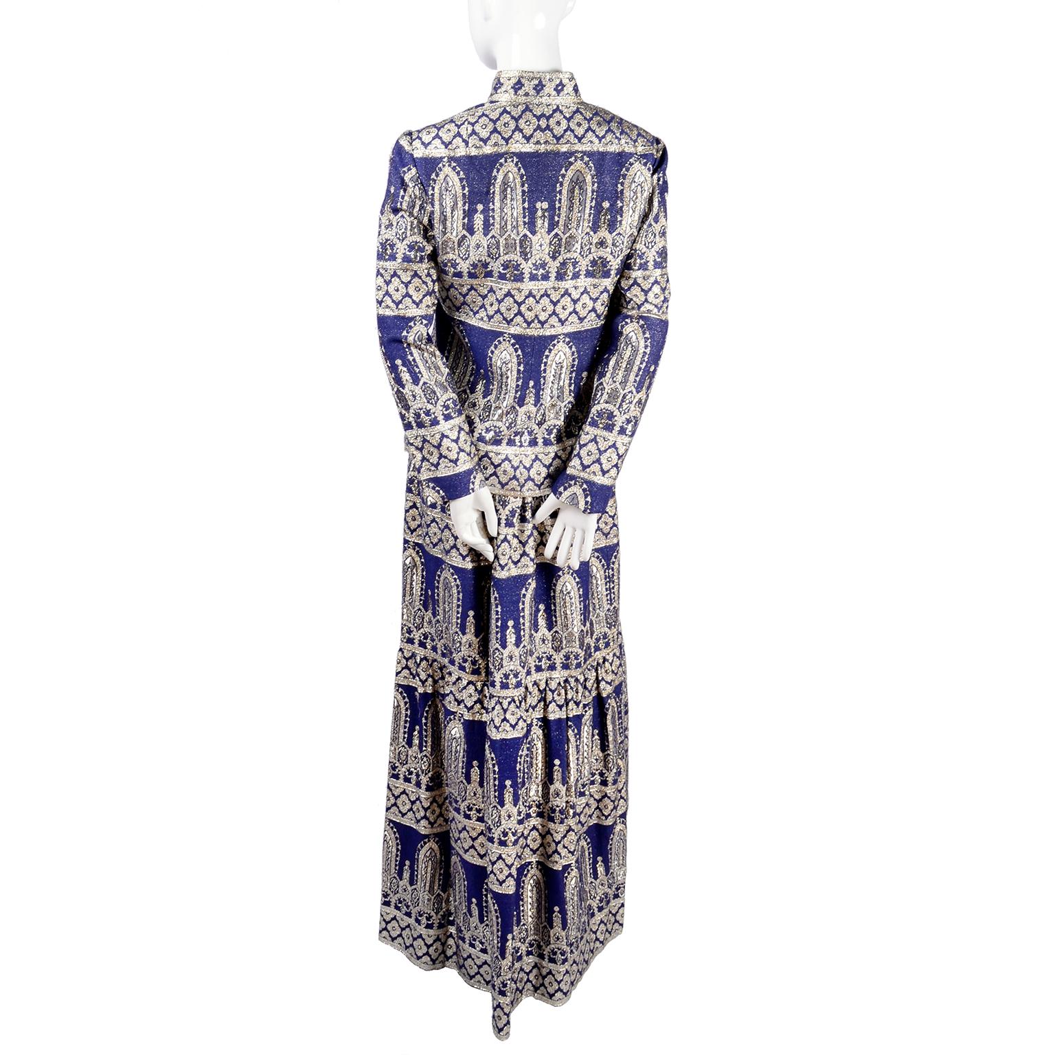 Oscar de la Renta Vintage Dress & Jacket in Royal Blue & Silver Metallic Brocade 1