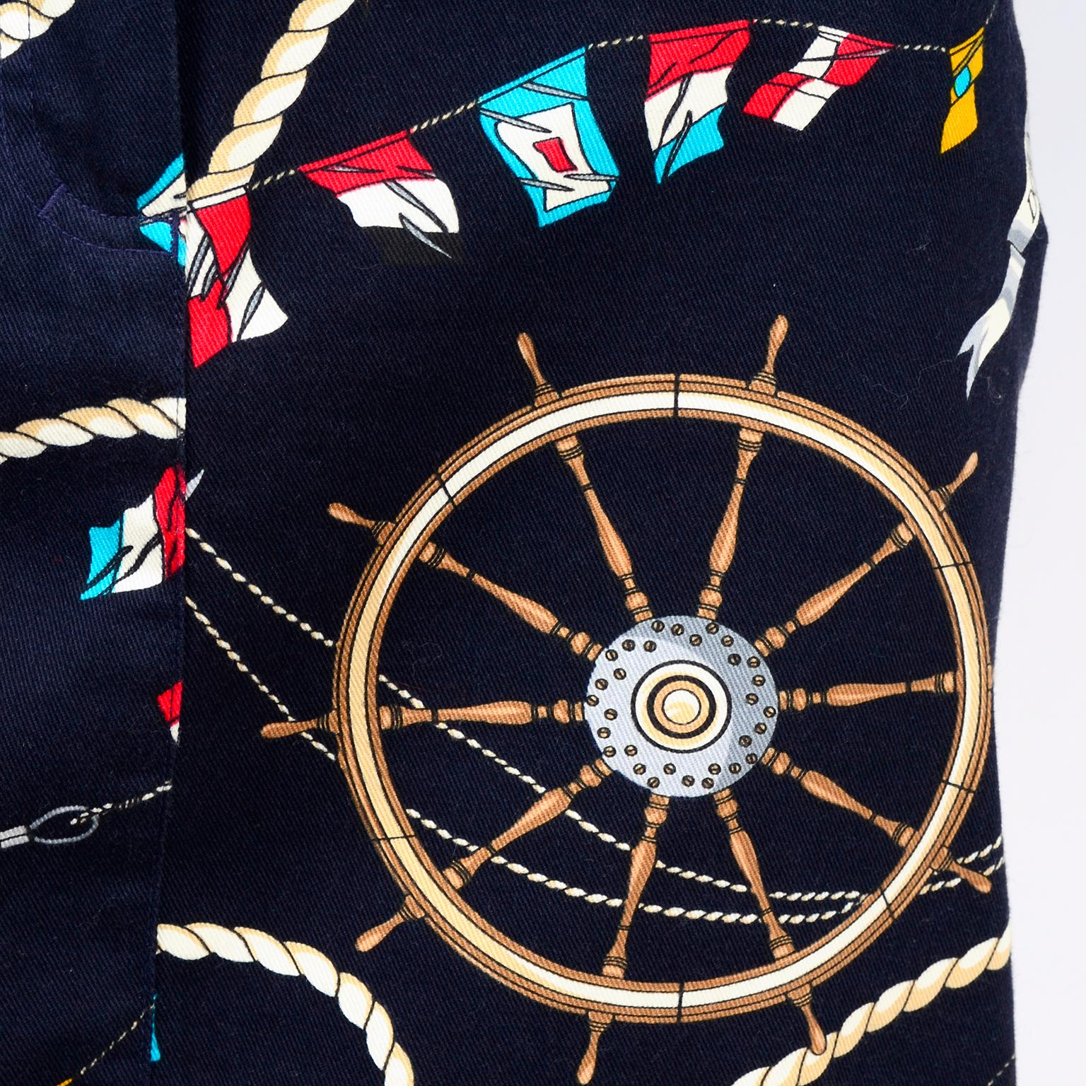 Mondi Vintage Skirt & Jacket in Black Denim Nautical Print W/ Gold Star Button 3