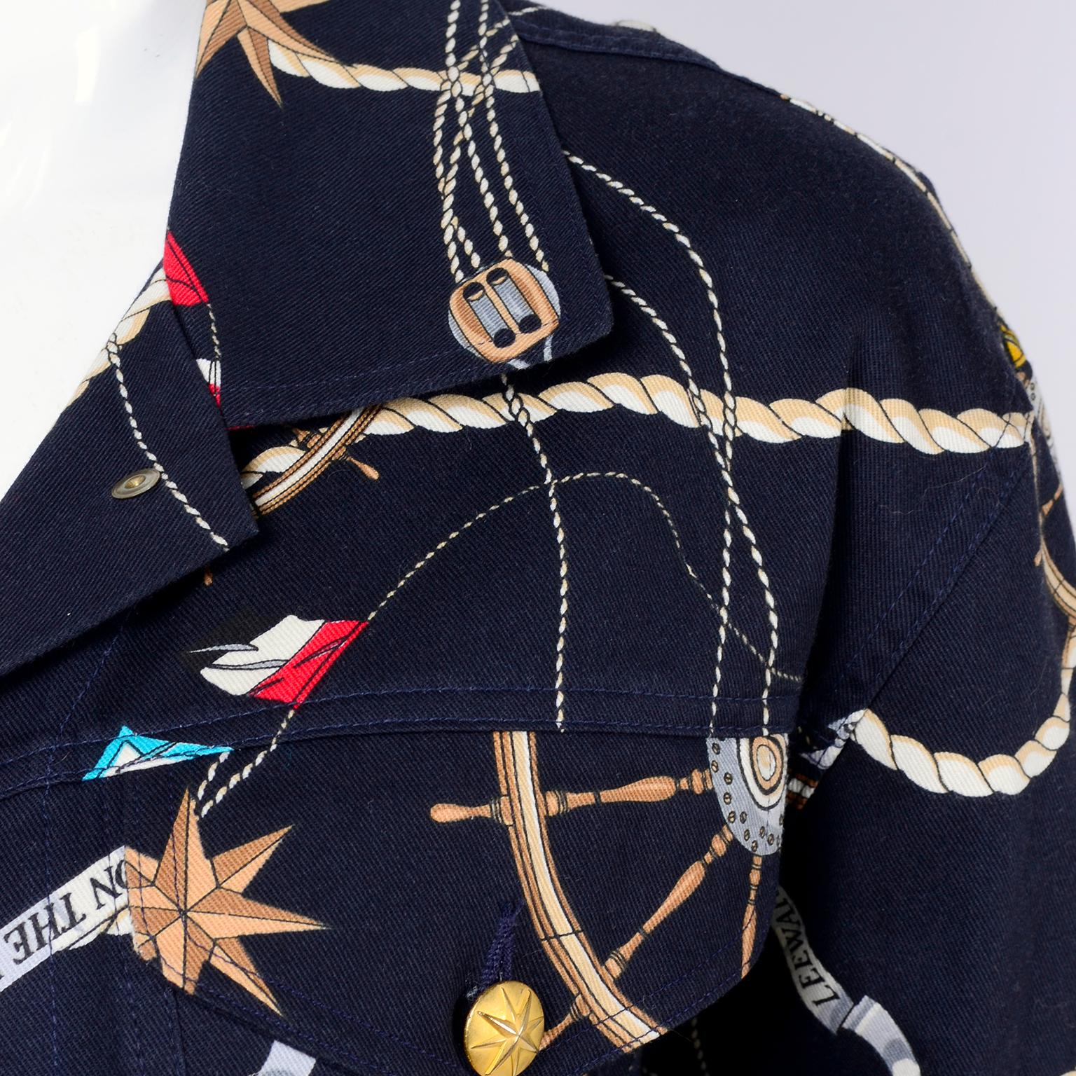 Mondi Vintage Skirt & Jacket in Black Denim Nautical Print W/ Gold Star Button 8