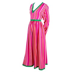 Oscar de la Renta 2 Piece Silk Dress Pink Red & White Stripes W/ Top & Skirt 8