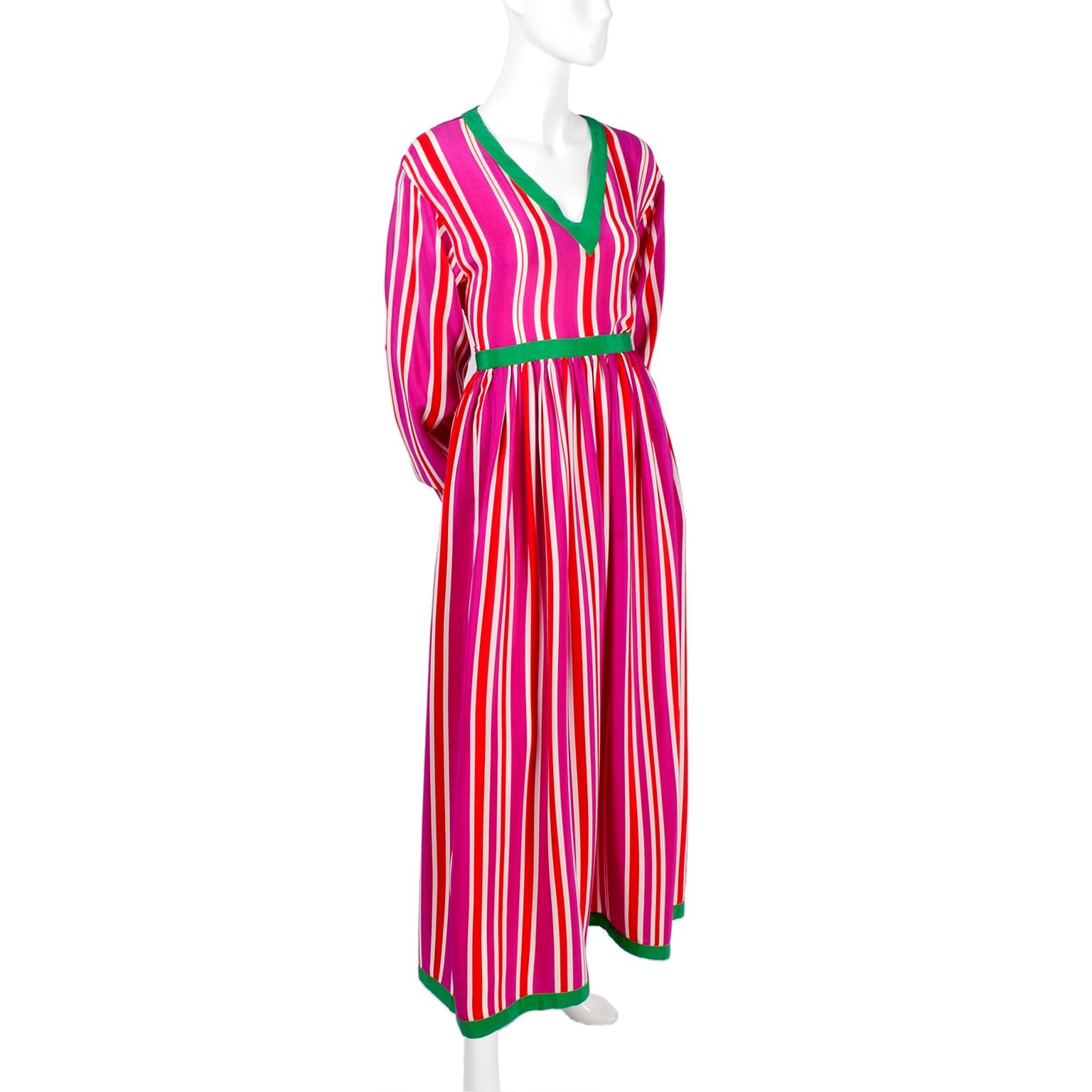 pink and green striped dress