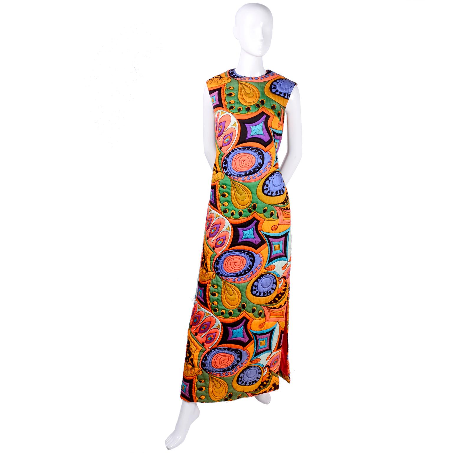 1960's Dynasty Colorful Quilted Hostess Tunic Dress W/ Side Slit at ...