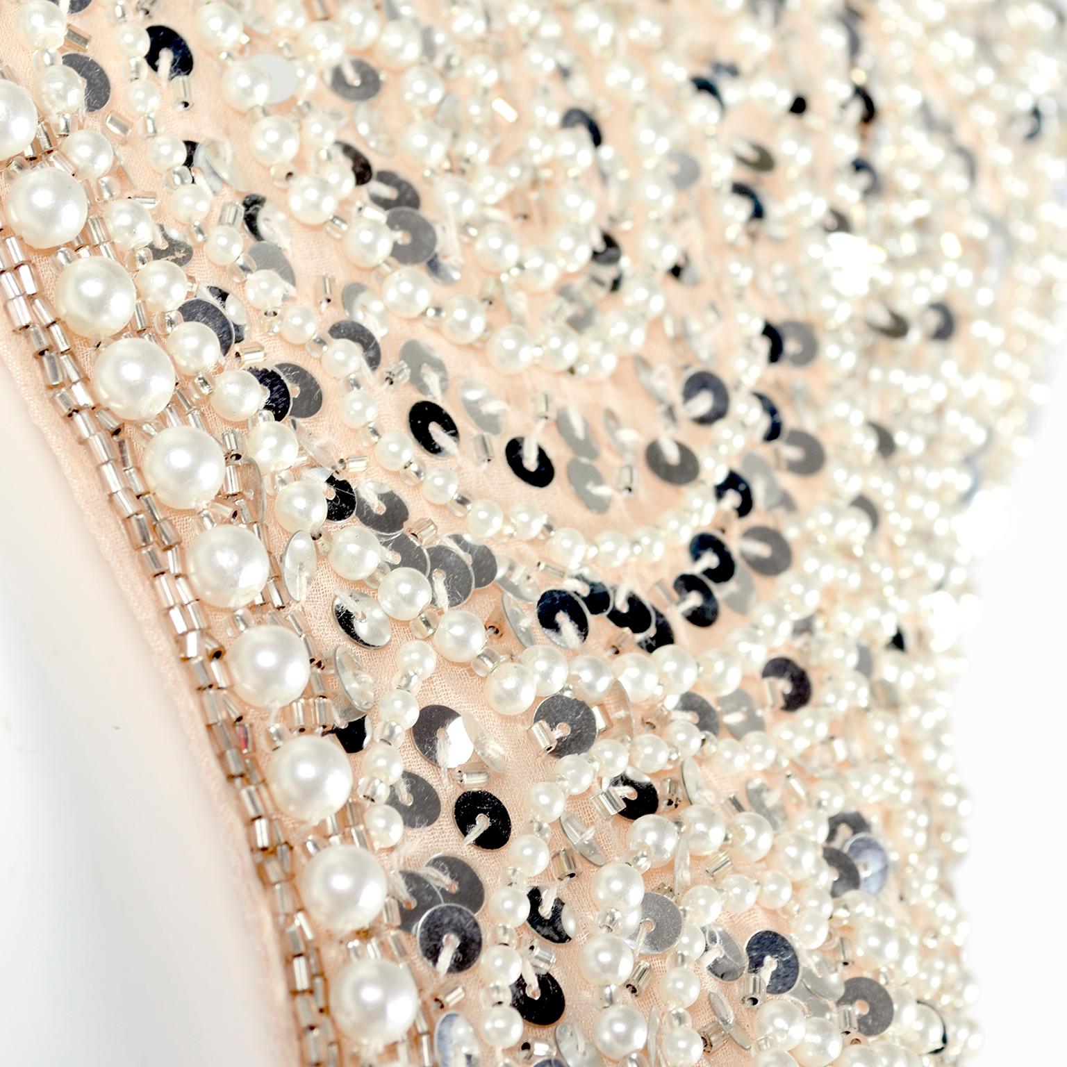 Oleg Cassini Vintage Rosa Seide Perlen Kleid Abendkleid mit Perlen und Pailletten 1