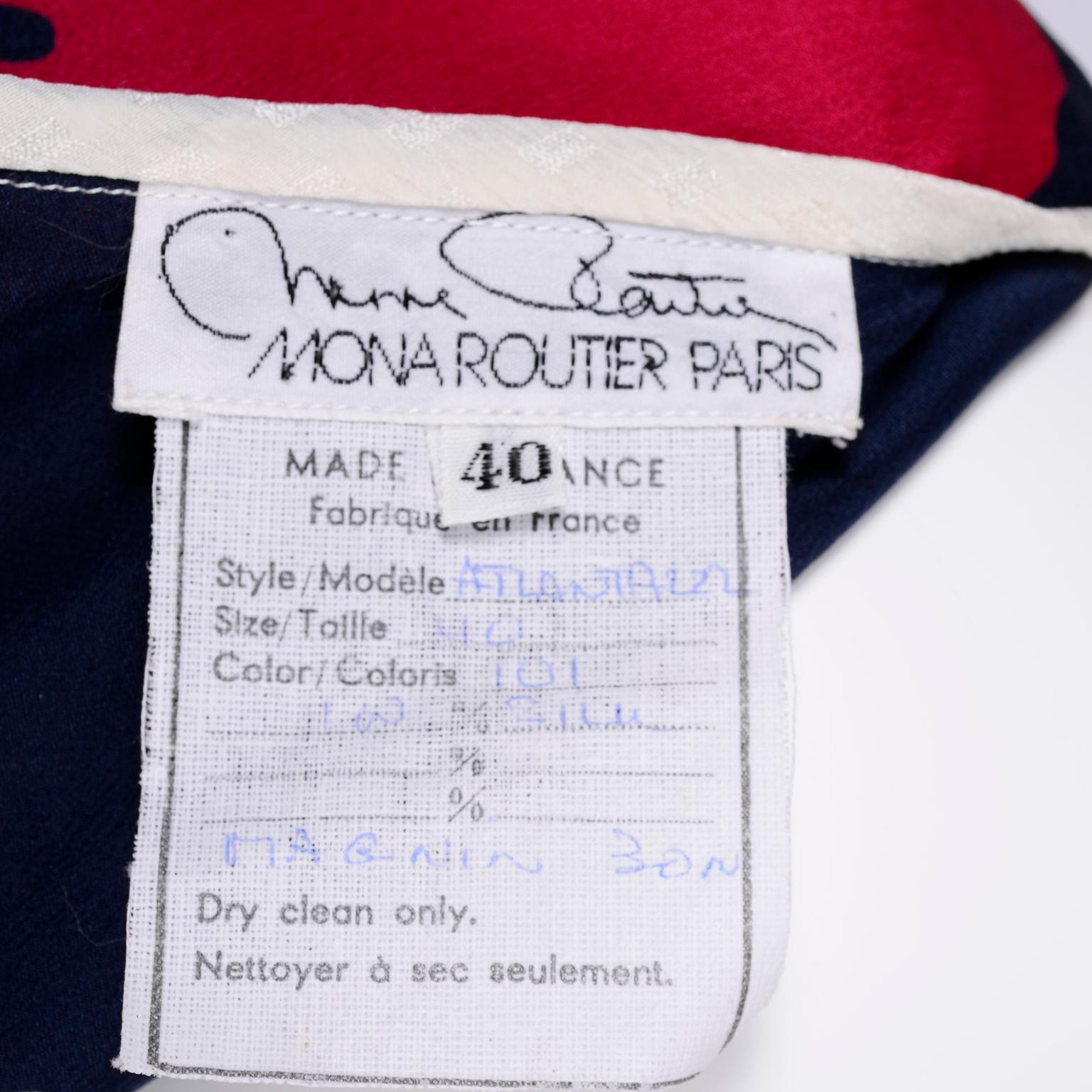 Mona Routier Paris Vintage Dress in Silk Red & Blue Starburst Asterisk Print In Excellent Condition In Portland, OR