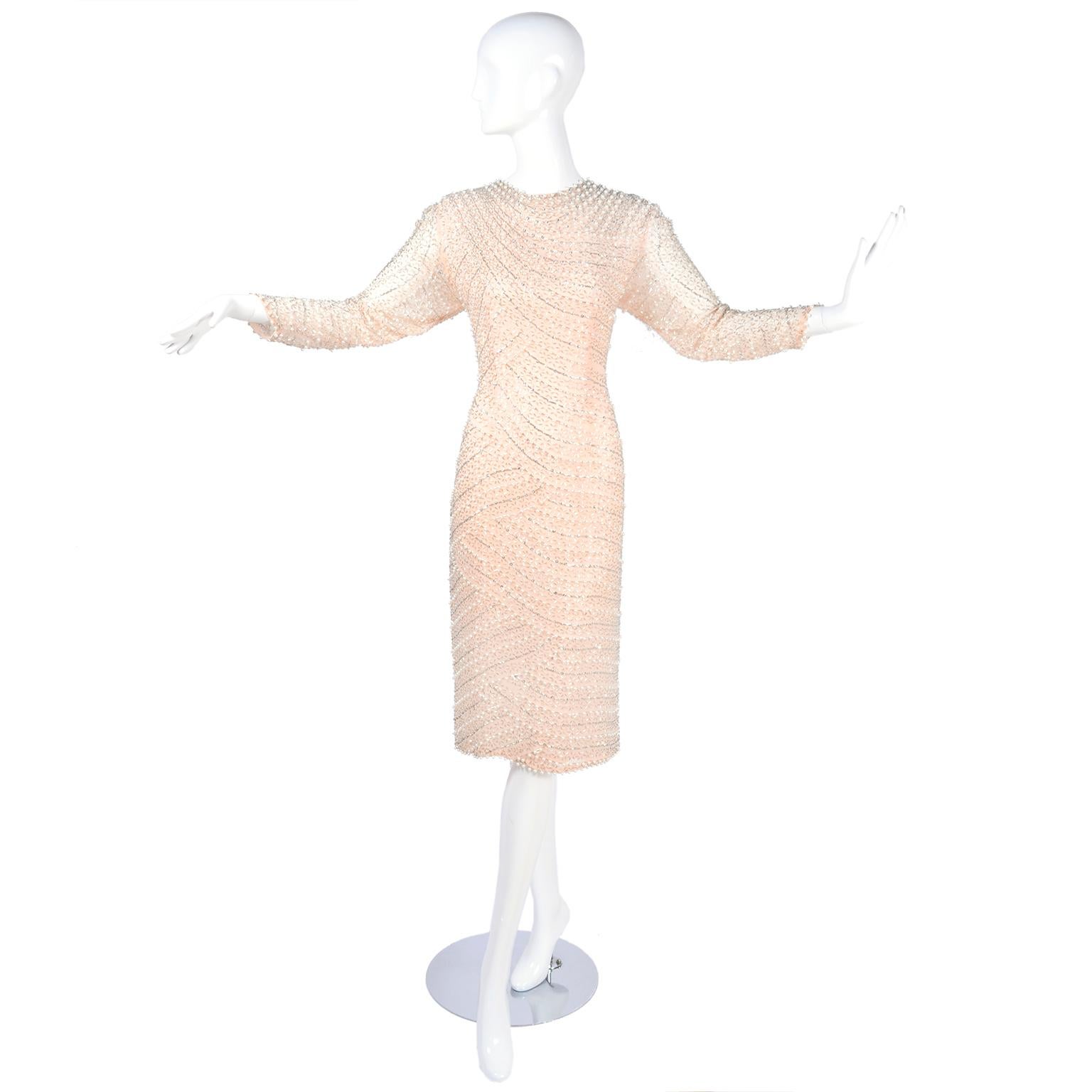 Vintage Blush Pink Silk Dress w/ Sequins & Beaded With Bugle Beads & Pearls 2