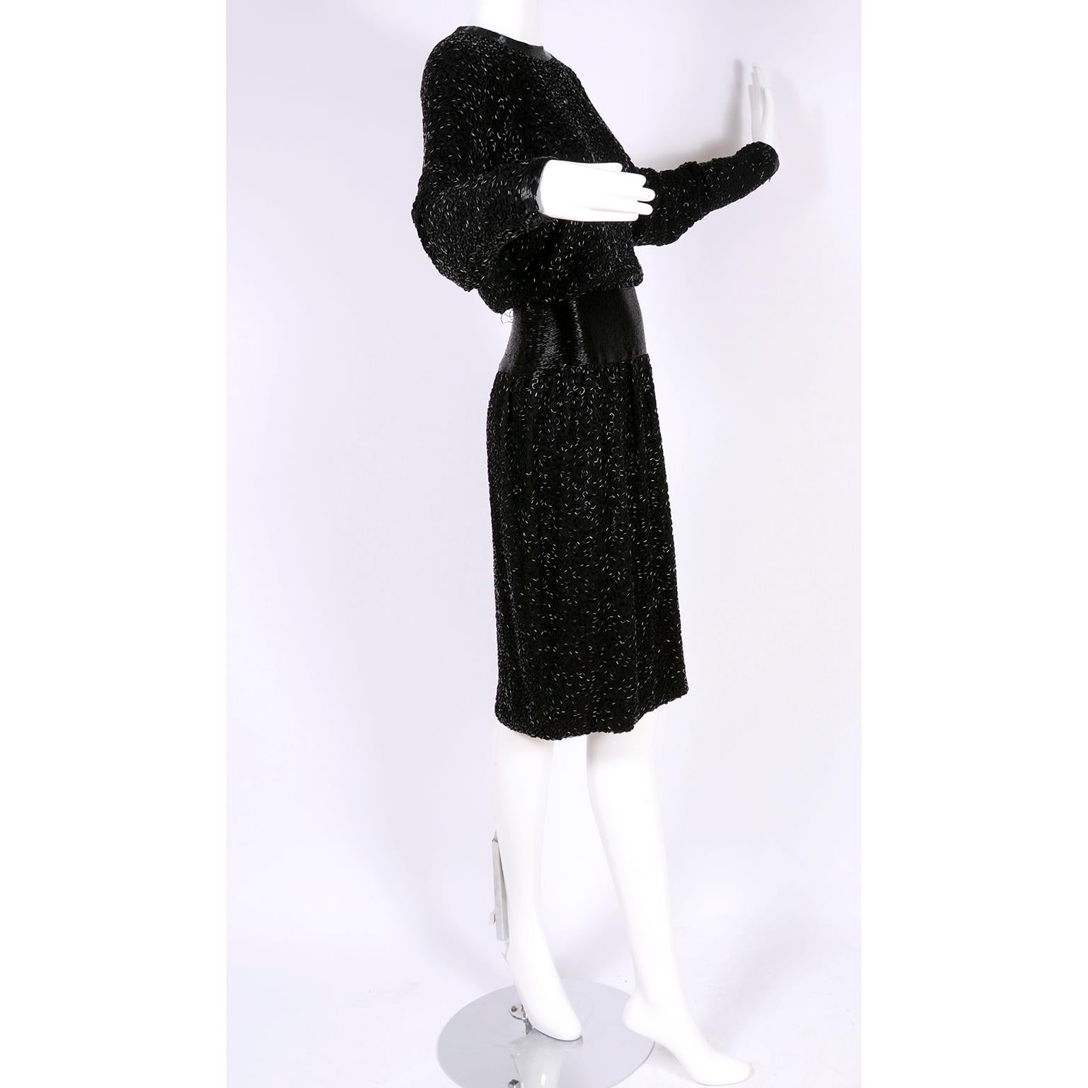 1980s Stephen Yearick Black Dress Heavily Beaded Silk With Open Back Drape For Sale 1