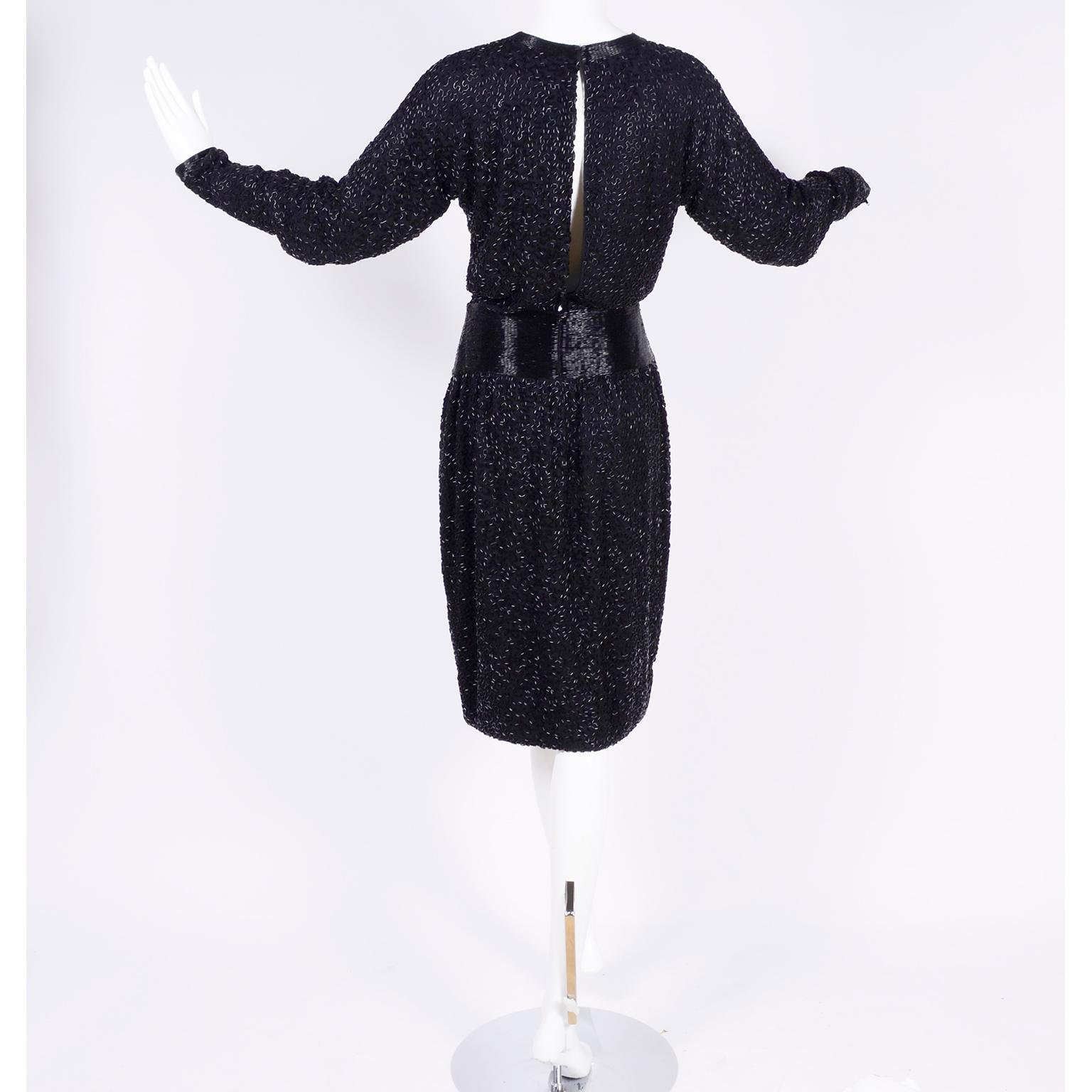 1980s Stephen Yearick Black Dress Heavily Beaded Silk With Open Back Drape In Excellent Condition For Sale In Portland, OR