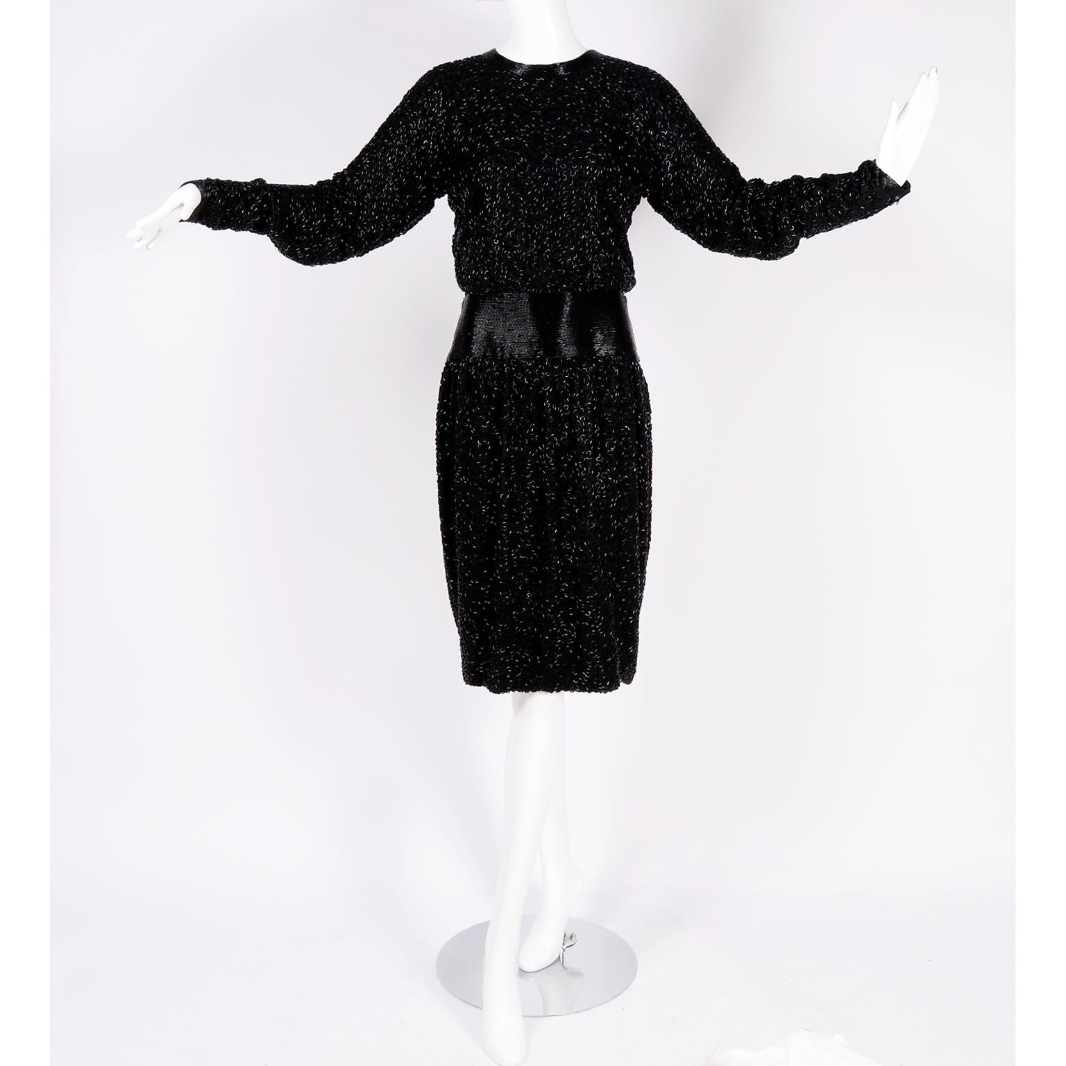 1980s Stephen Yearick Black Dress Heavily Beaded Silk With Open Back Drape For Sale 4