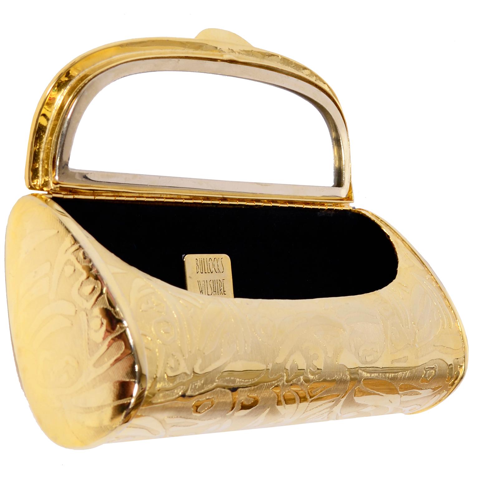 Women's 1970s Vintage Handbag Bullocks Wilshire Gold Metal Minaudière Evening Bag