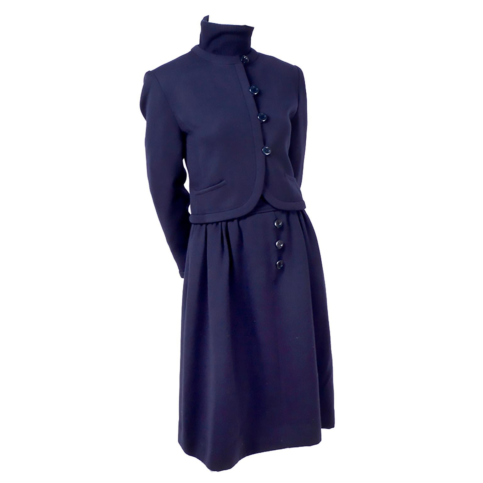 Valentino Vintage Navy Blue Wool Dress Suit With Dress and Jacket 