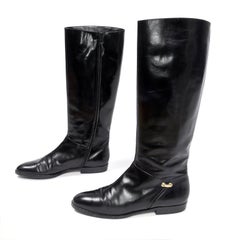 Salvatore Ferragamo Black Leather Zip Up Vintage Boots Size 7.5 AA