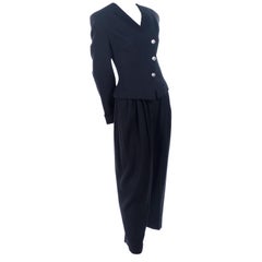 1980s Nicole Farhi Vintage Black Wool Jacket & Ankle Length Cropped Trouser Suit