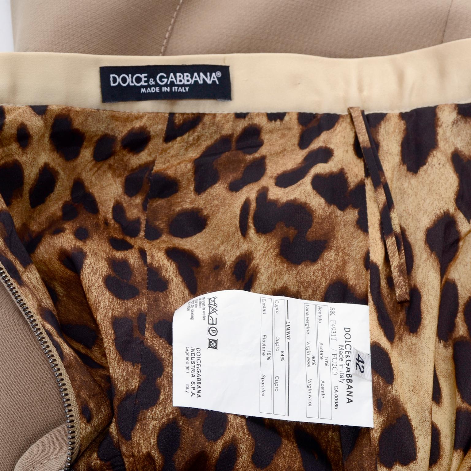Brown Dolce & Gabbana Pencil Skirt With Satin Trim and Cheetah Print Lining For Sale