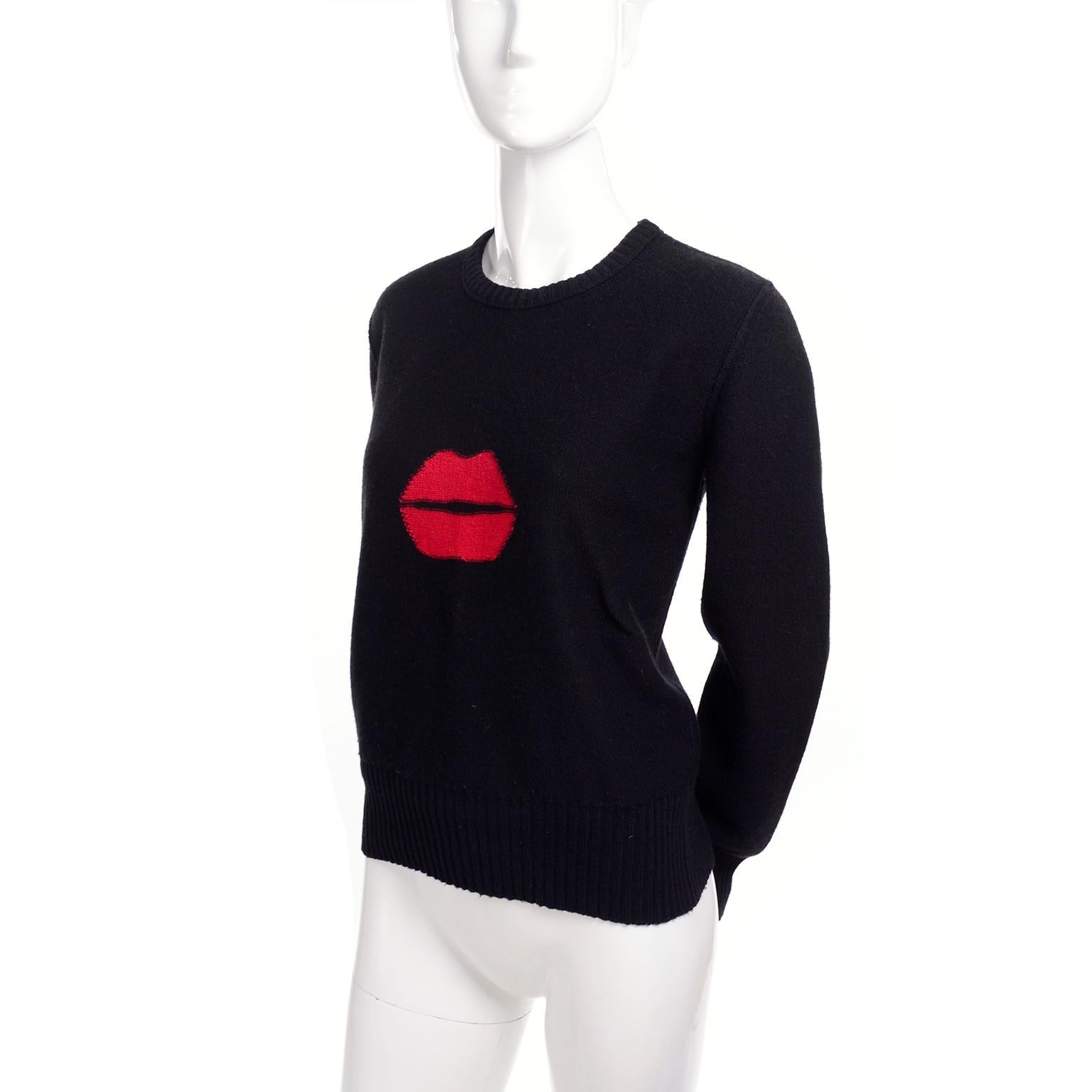 1980s Sonia Rykiel Vintage Black and Red Kiss Sweater in Angora Wool Blend 4