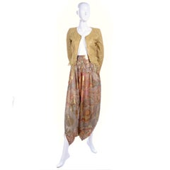 Mary McFadden Couture Evening Gold Lame Print Harem Pants & Gold Lace Zip Top