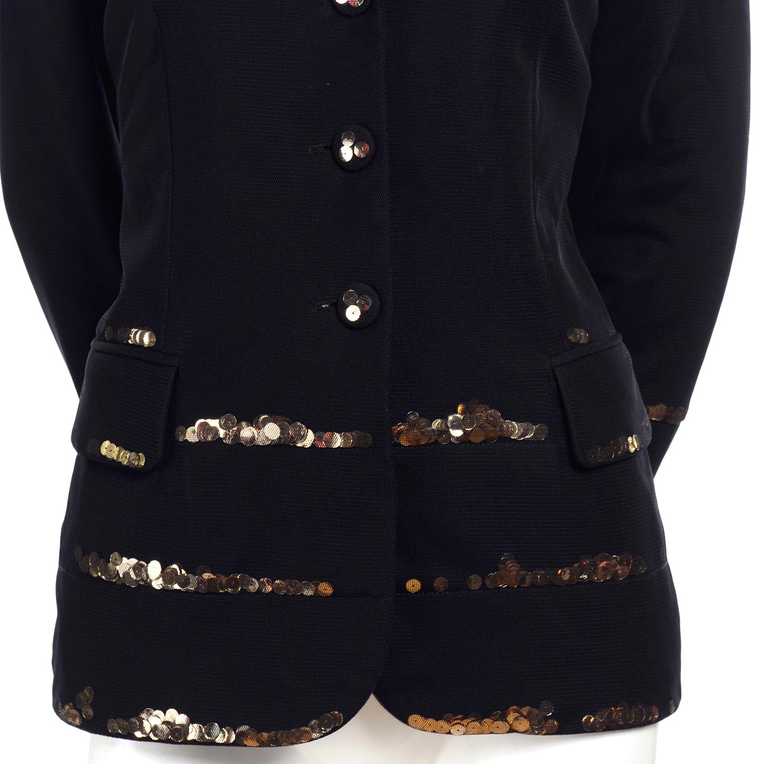 Vintage Moschino Black Blazer With Fine Netting and Gold Sequins 1