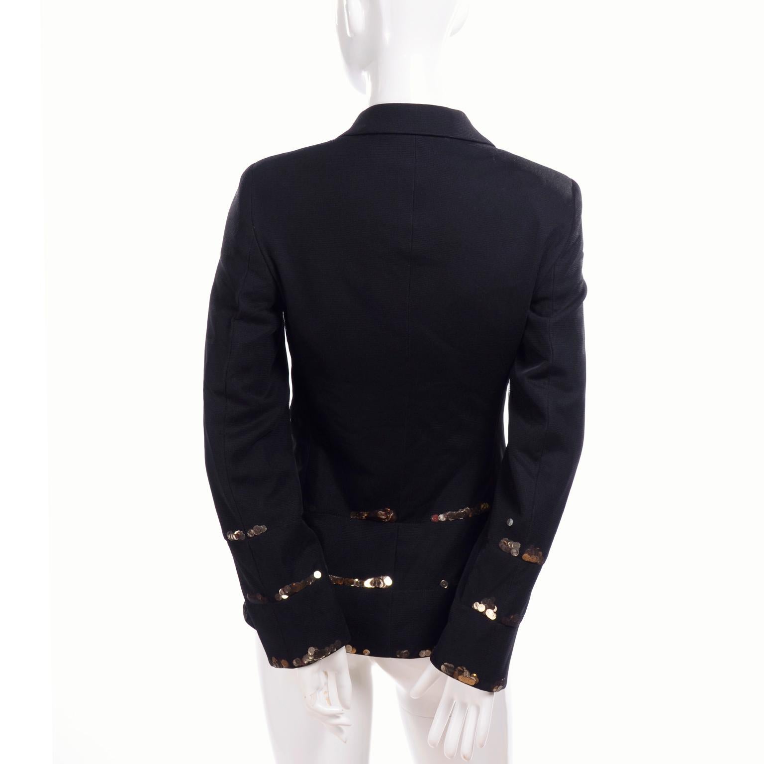 Vintage Moschino Black Blazer With Fine Netting and Gold Sequins In Good Condition In Portland, OR