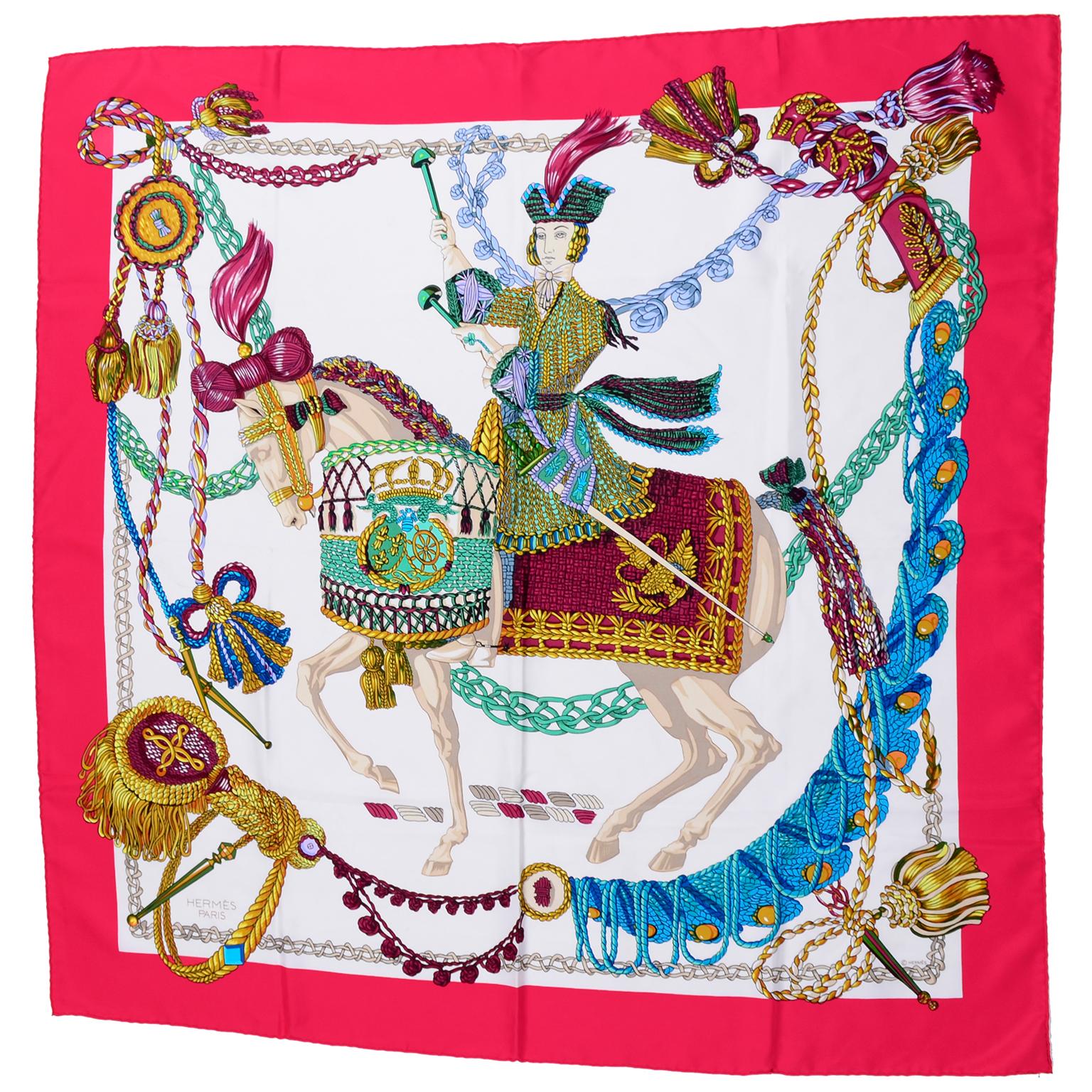 Authentic Vintage HERMES Pink Horses Oversize Silk Scarf