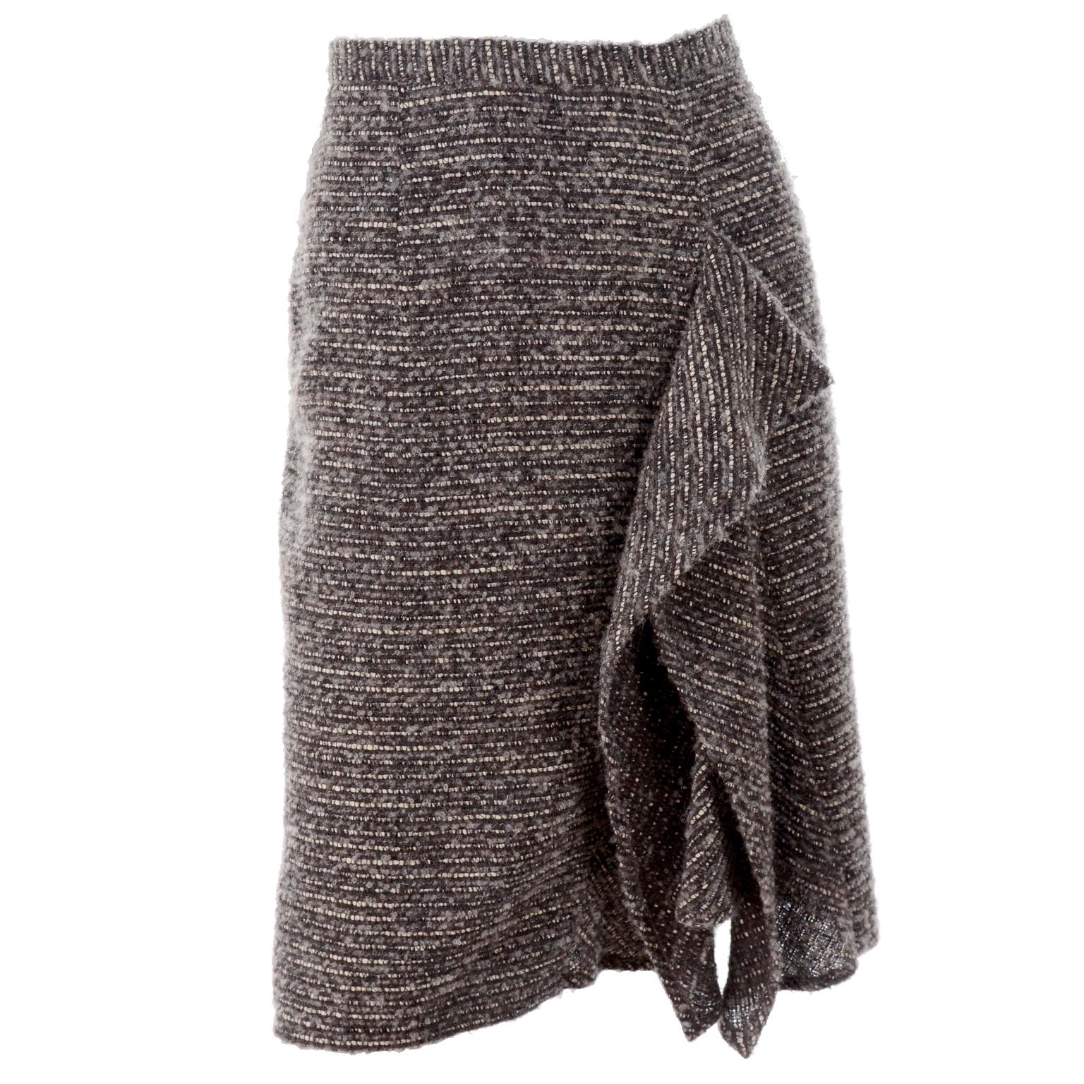 Pre-Fall 2009 Oscar de la Renta Brown & Cream Wool Mohair Alpaca Tweed Skirt For Sale