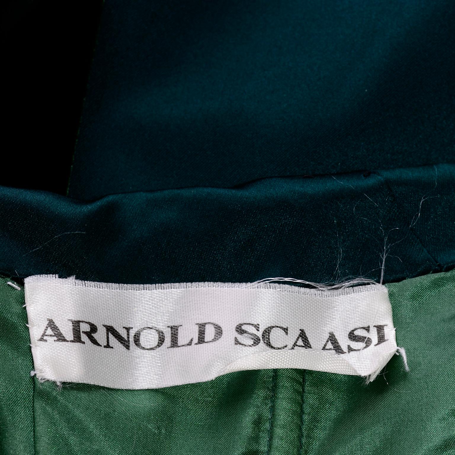 Women's Arnold Scaasi Vintage Dress Strapless Green Evening Gown W/ Velvet Trumpet Skirt