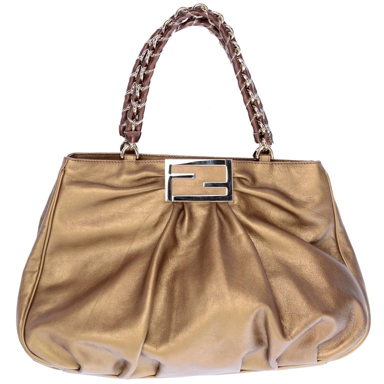 Fendi Bag In Bronze Leather Borsa Mia Handbag W Shoulder Strap And Original Card For Sale At 1stdibs