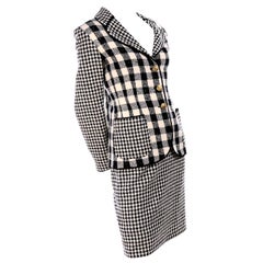 Emanuel Ungaro Vintage Black Plaid & Houndstooth Check Wool Skirt & Jacket Suit