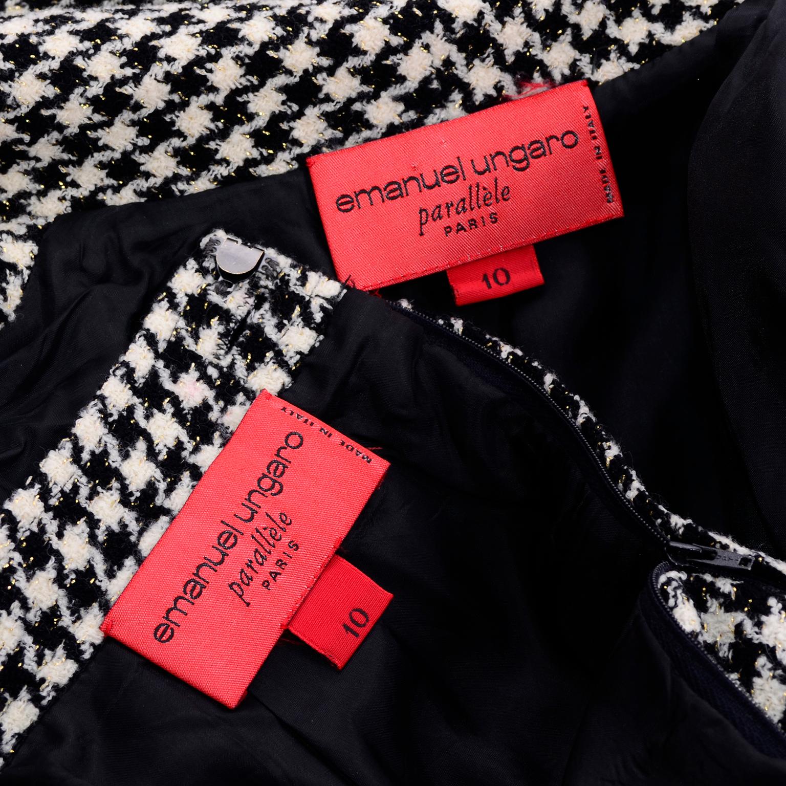 Emanuel Ungaro Vintage Black Plaid & Houndstooth Check Wool Skirt & Jacket Suit For Sale 4