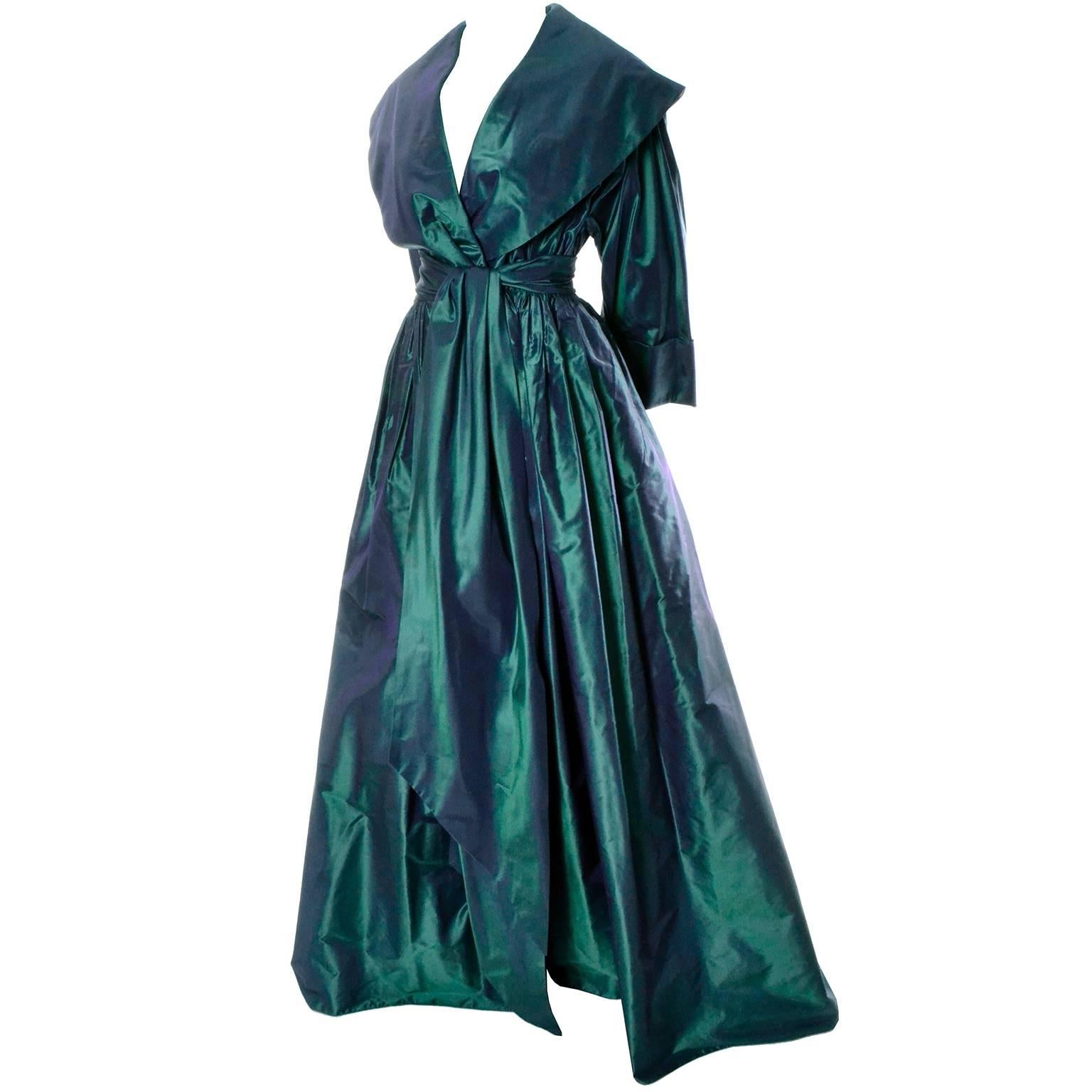 Carolyne Roehm Vintage Dress in Iridescent Green Taffeta From Bergdorf Goodman