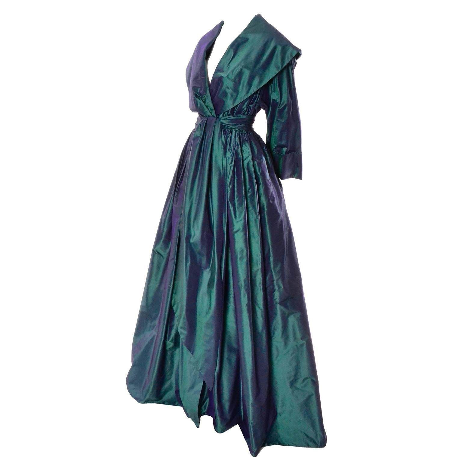 Carolyne Roehm Vintage Dress in Iridescent Green Taffeta From Bergdorf Goodman 1