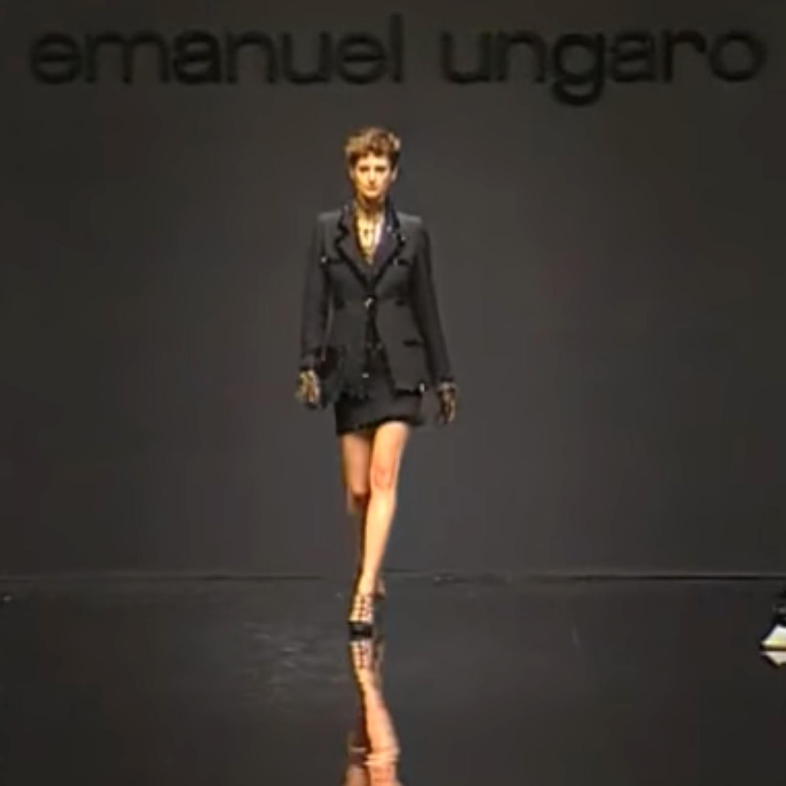 1996 Emaunel Ungaro Vintage Skirt & Jacket Black Runway Evening Suit w Sequins  11