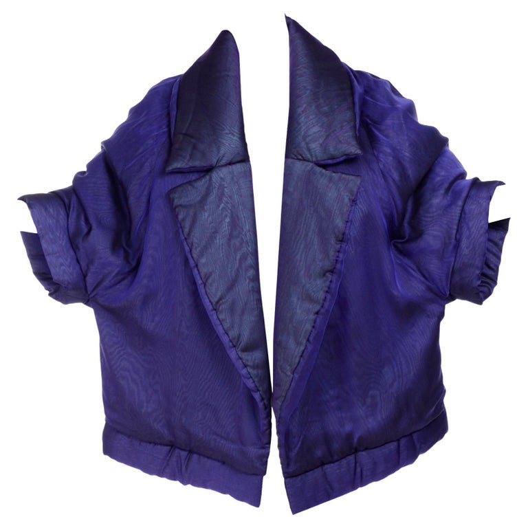 Vintage Gianfranco Ferre Puffer Style Jacket  Purple Silk Coat w Dolman Sleeves For Sale