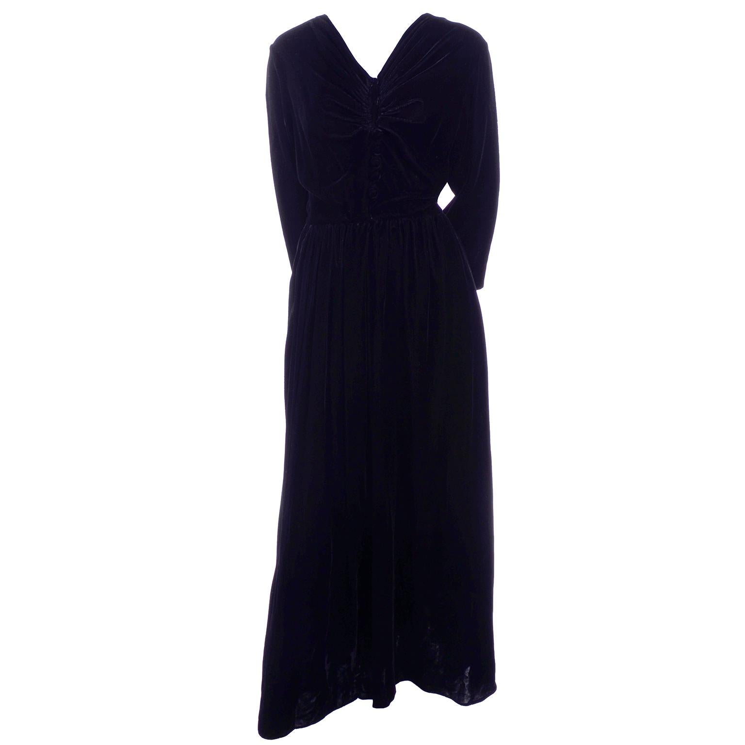 Vintage 1940s Black Velvet Evening Dress or Hostess Gown For Sale at ...