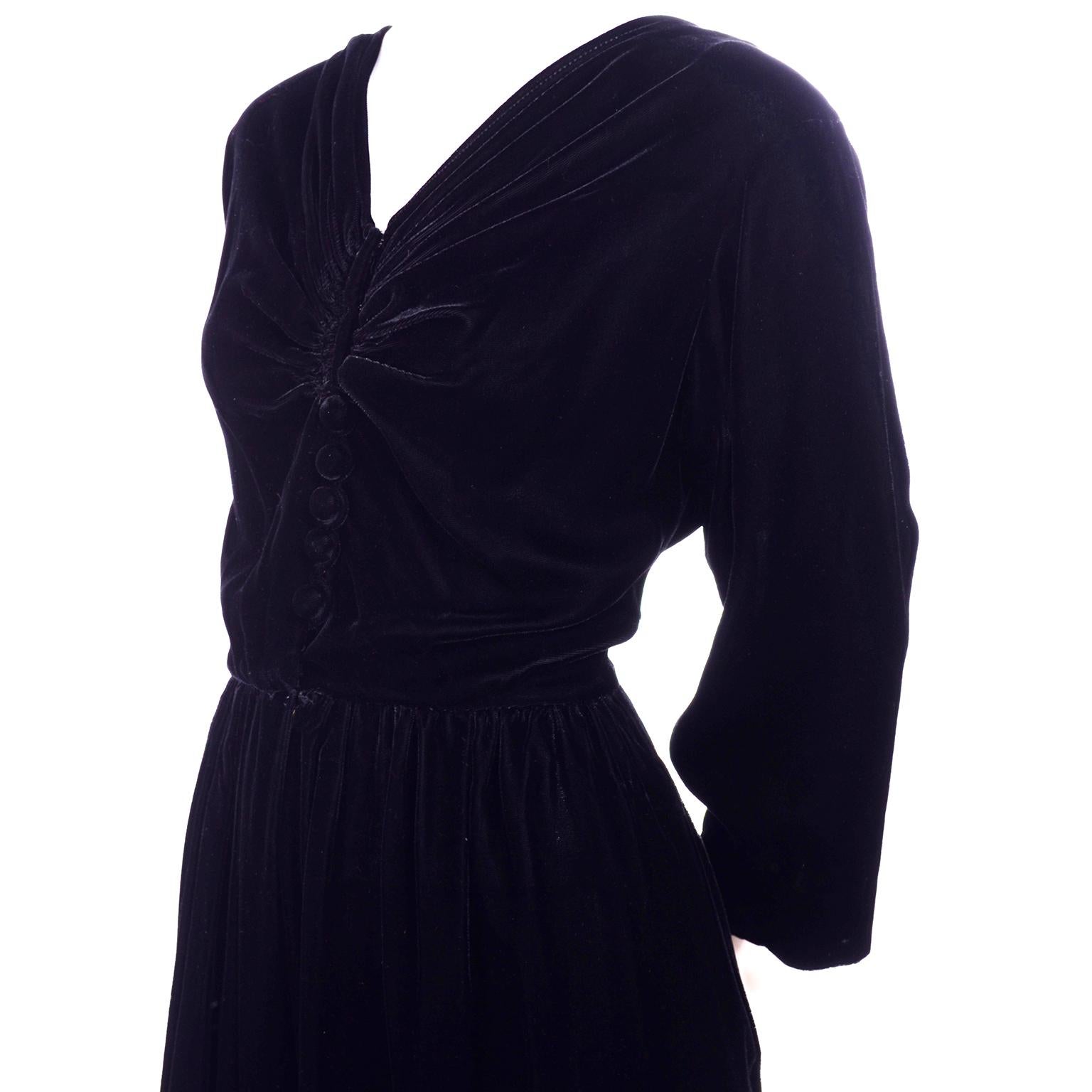 Vintage 1940s Black Velvet Evening Dress or Hostess Gown For Sale 3