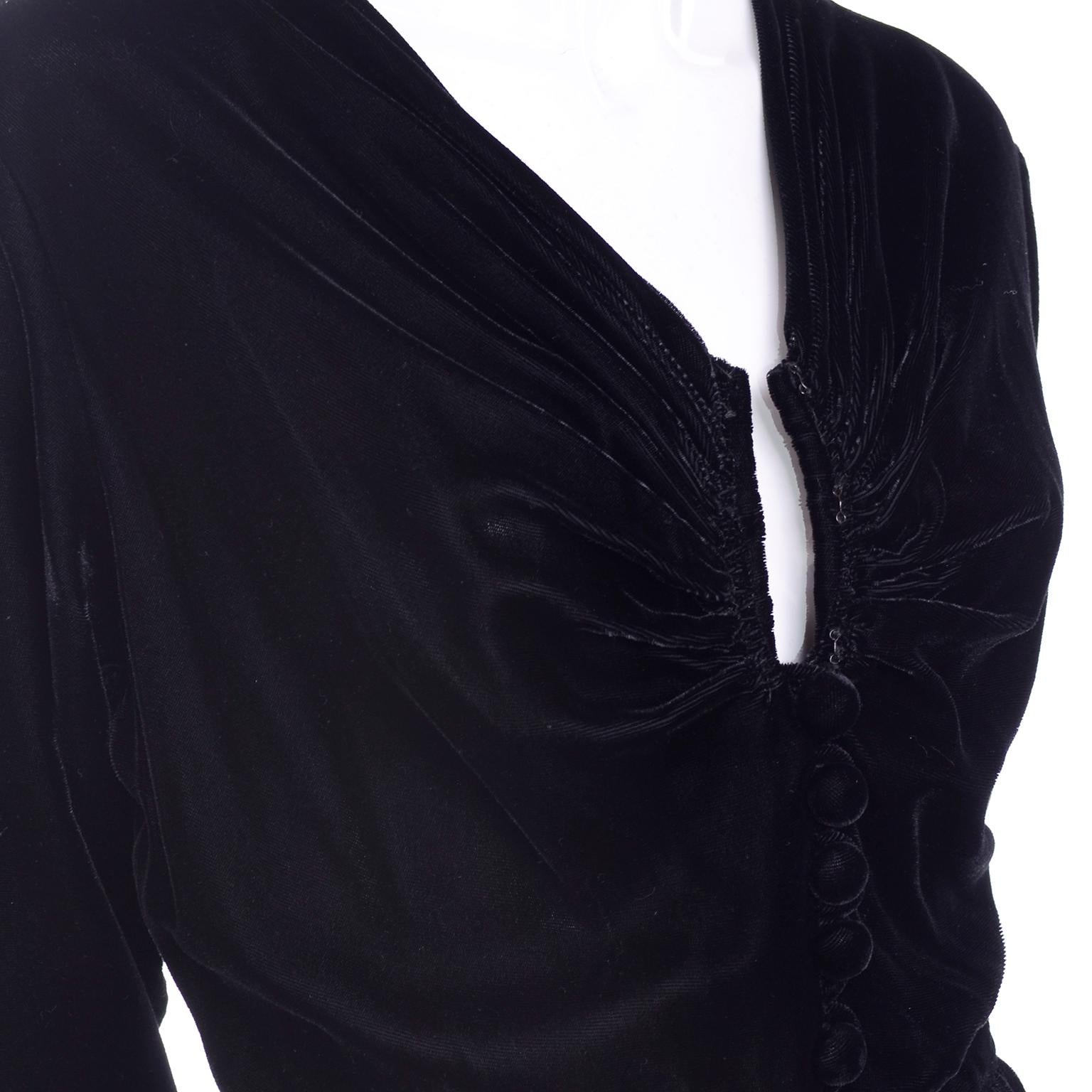 Vintage 1940s Black Velvet Evening Dress or Hostess Gown For Sale 2