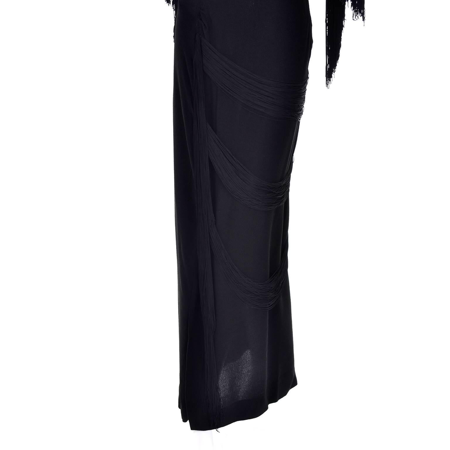 Rare Custom Gilbert Adrian Vintage Dress 1940s Black Fringe Formal Evening Gown 2
