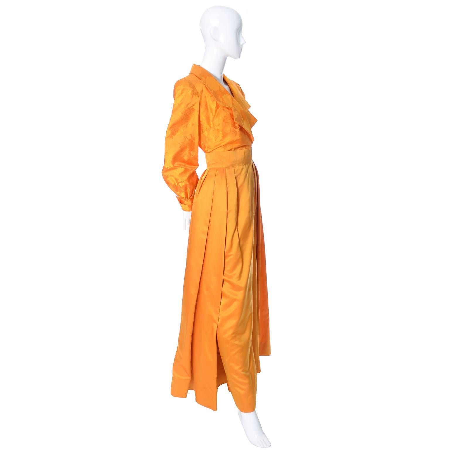 Orange Estevez Couture Vintage Silk Statement Dress 2 Pc Evening Gown 1970s