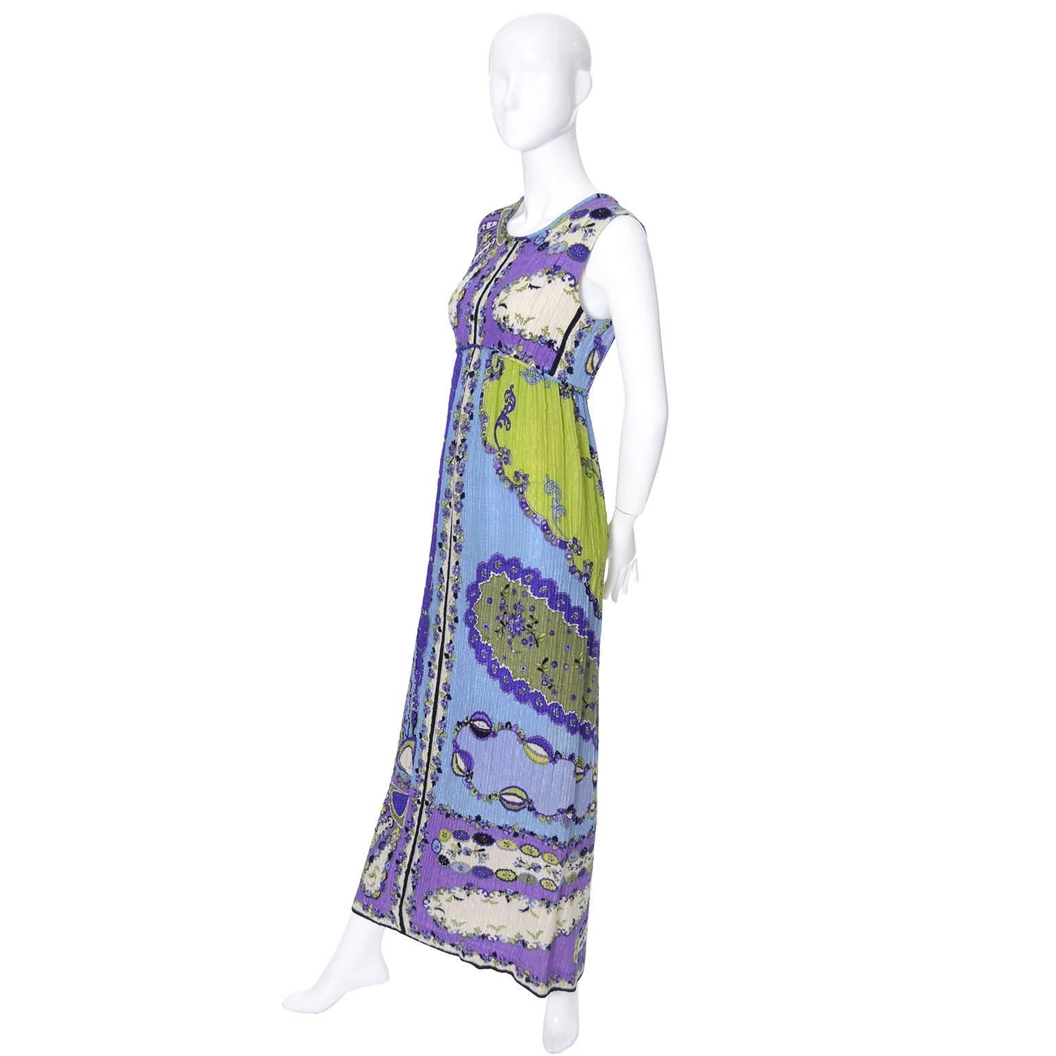 Gray 1960s Vintage Emilio Pucci Crinkle Silk Dress Signature Pop Art Mod Fabric