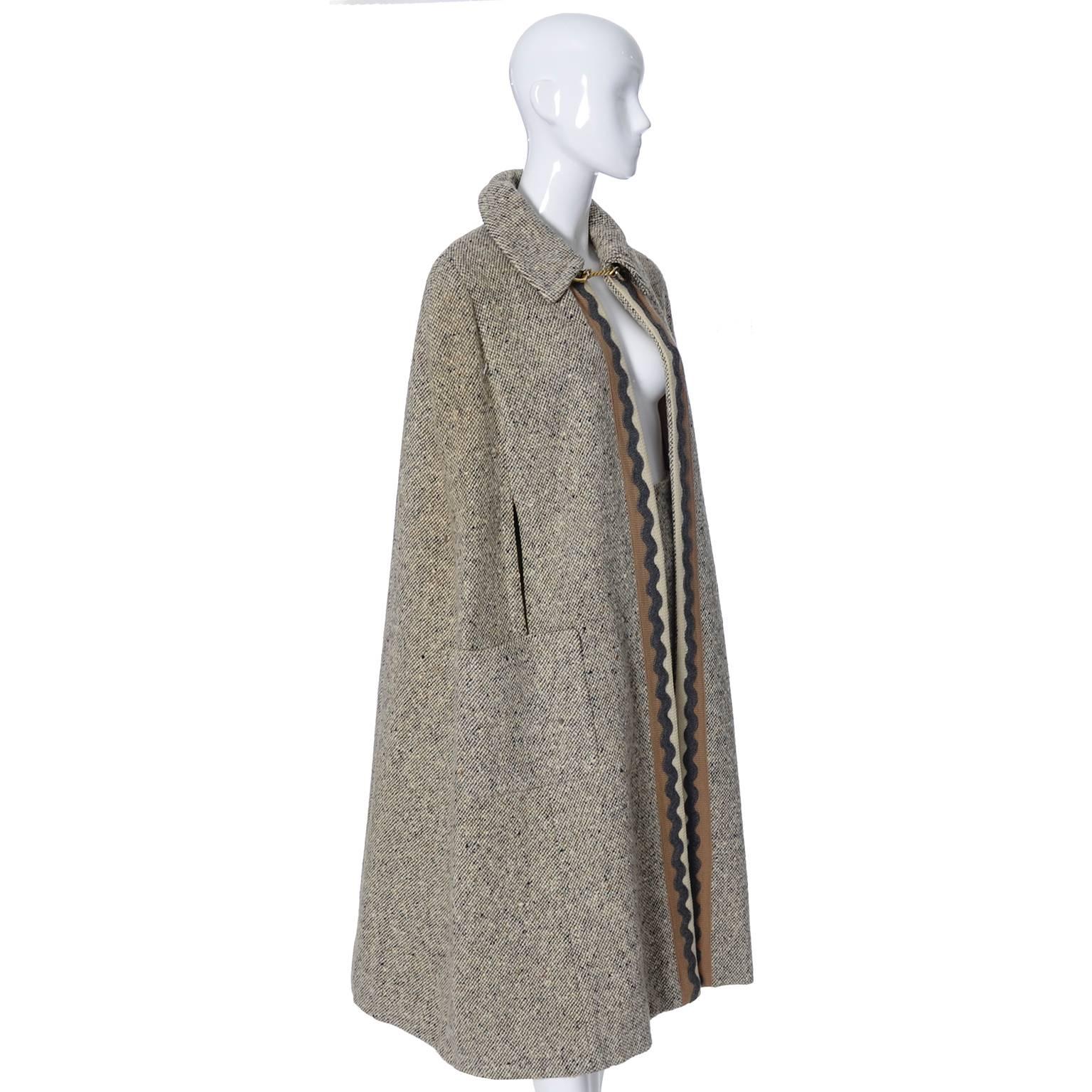 Women's Mid Century Tweed Vintage Vera Maxwell Cape Skirt Suit Ensemble 