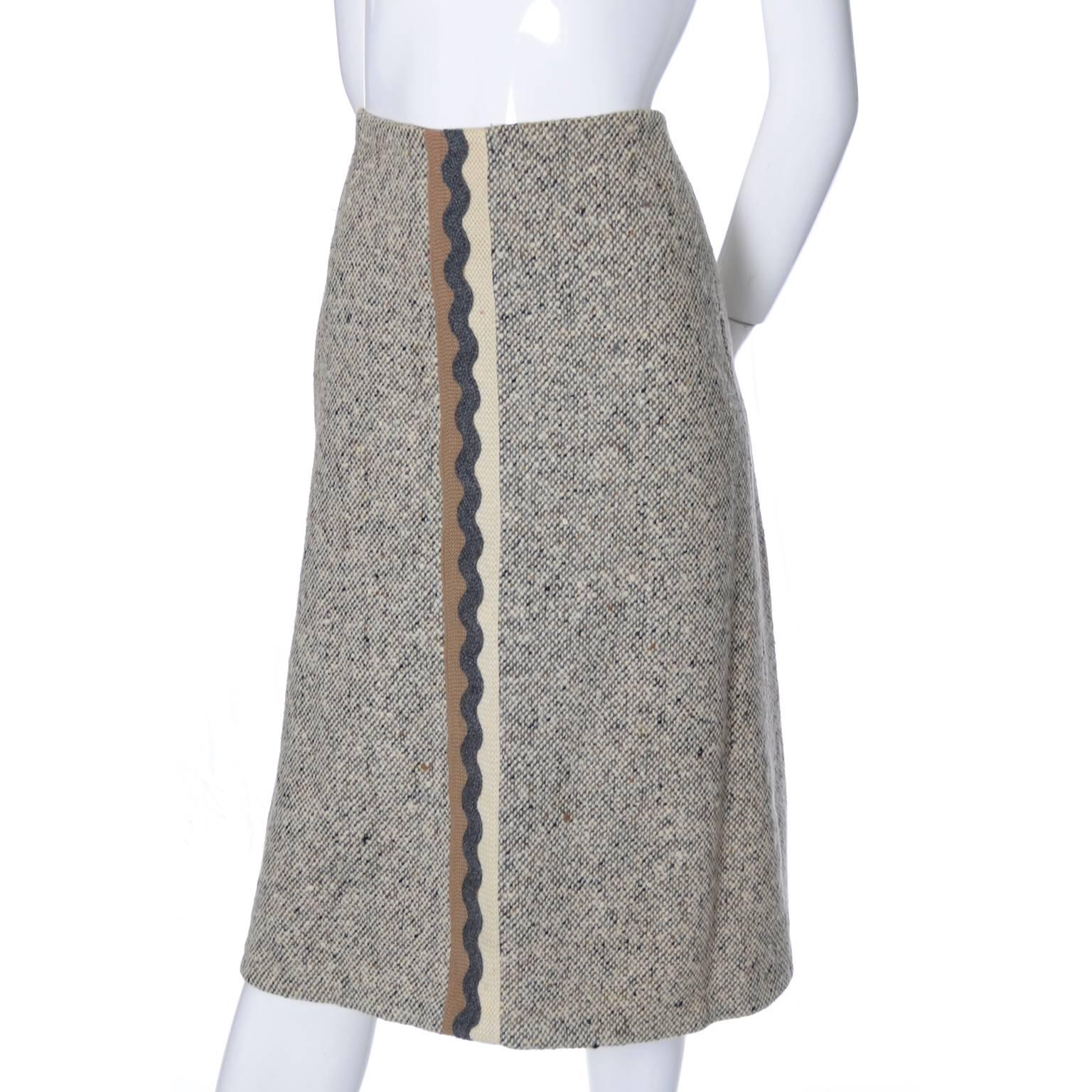 Gray Mid Century Tweed Vintage Vera Maxwell Cape Skirt Suit Ensemble 