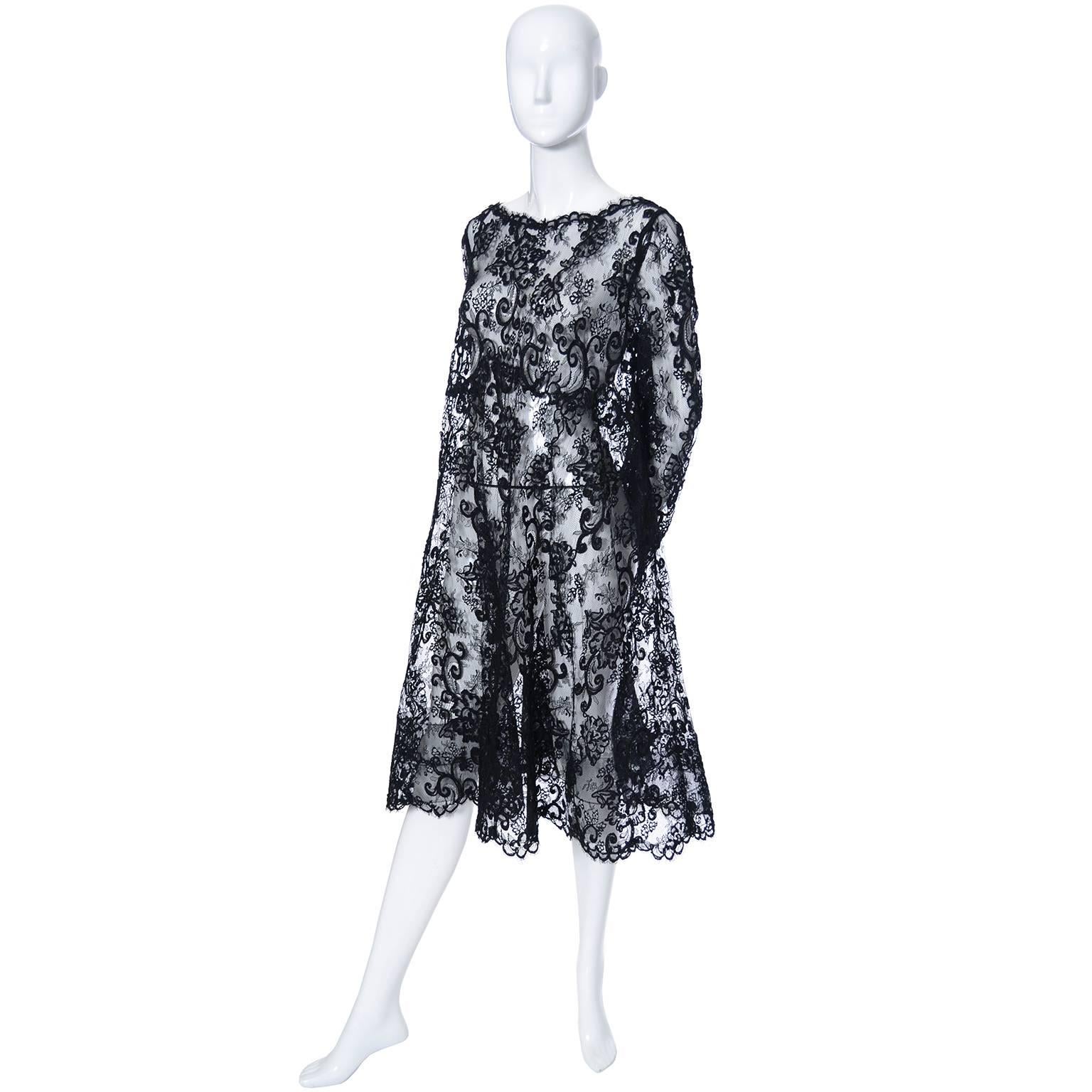 Women's All Lace Oscar de la Renta Dress Black Evening Vintage Trapeze Dress