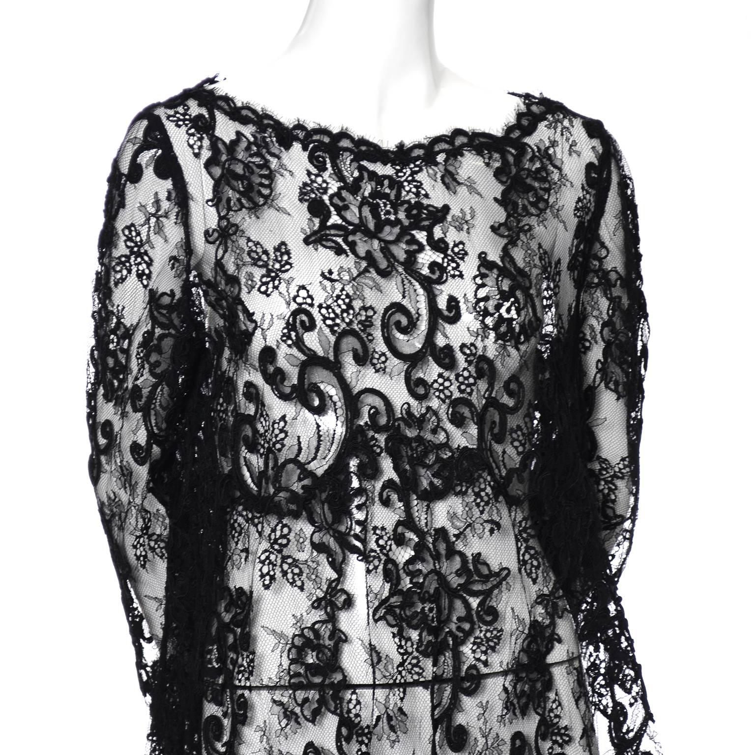 All Lace Oscar de la Renta Dress Black Evening Vintage Trapeze Dress 2