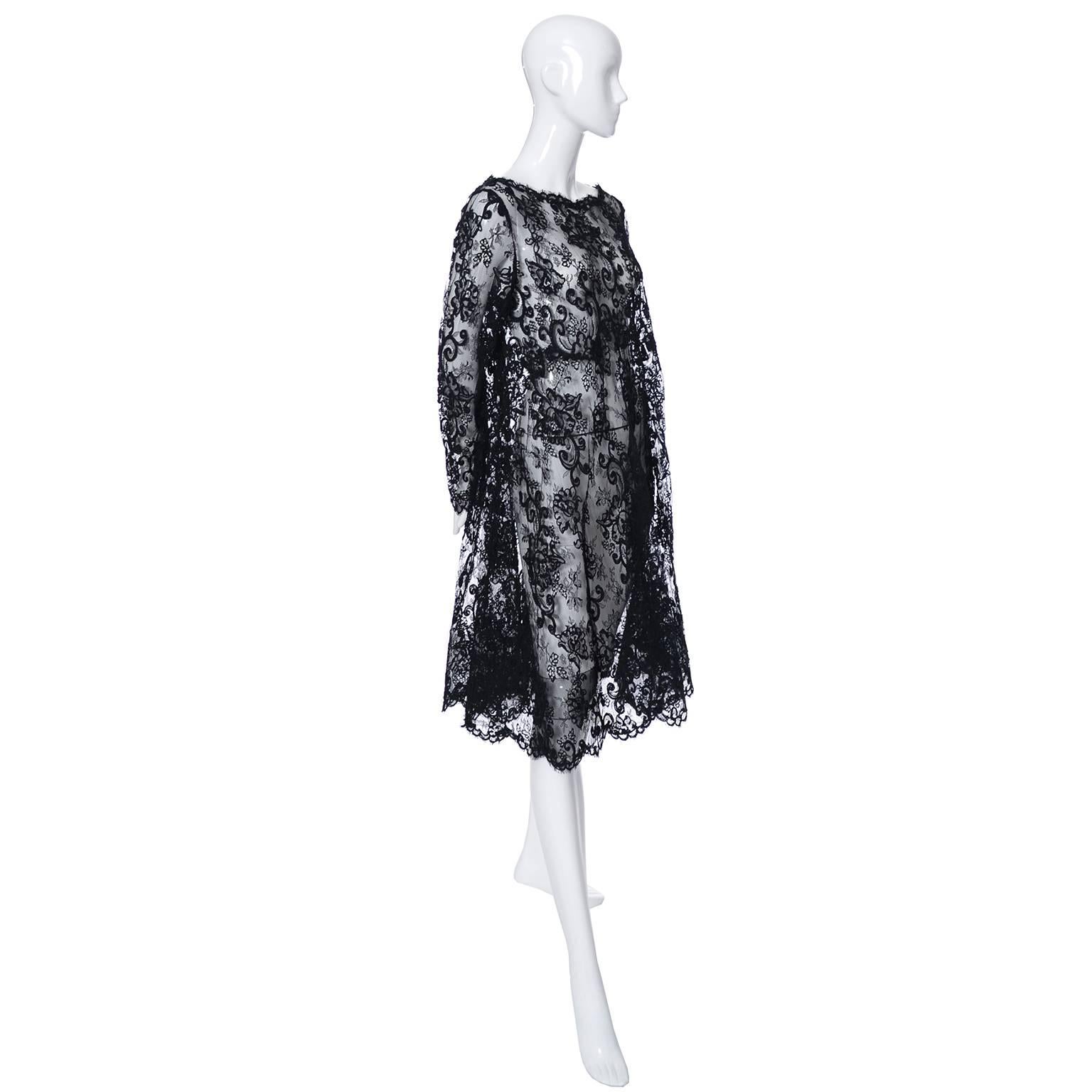 This exceptionally fine all lace black vintage dress comes from the estate of a woman who owned a couture salon from the 1950's through the 1980's.  Unfortunately, it is not labeled, I believe the designer label would have been in the black slip