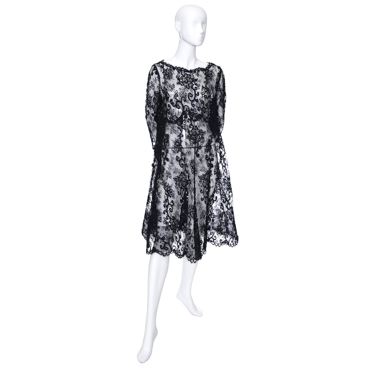 All Lace Oscar de la Renta Dress Black Evening Vintage Trapeze Dress In Excellent Condition In Portland, OR