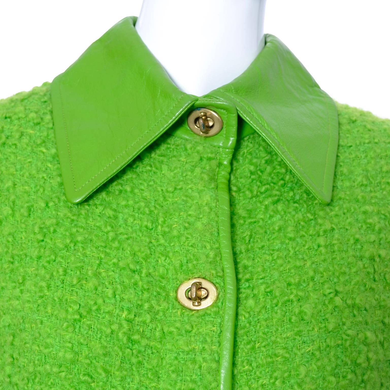 Women's Sills Bonnie Cashin Vintage Coat Green Boucle Leather Trim Toggle 